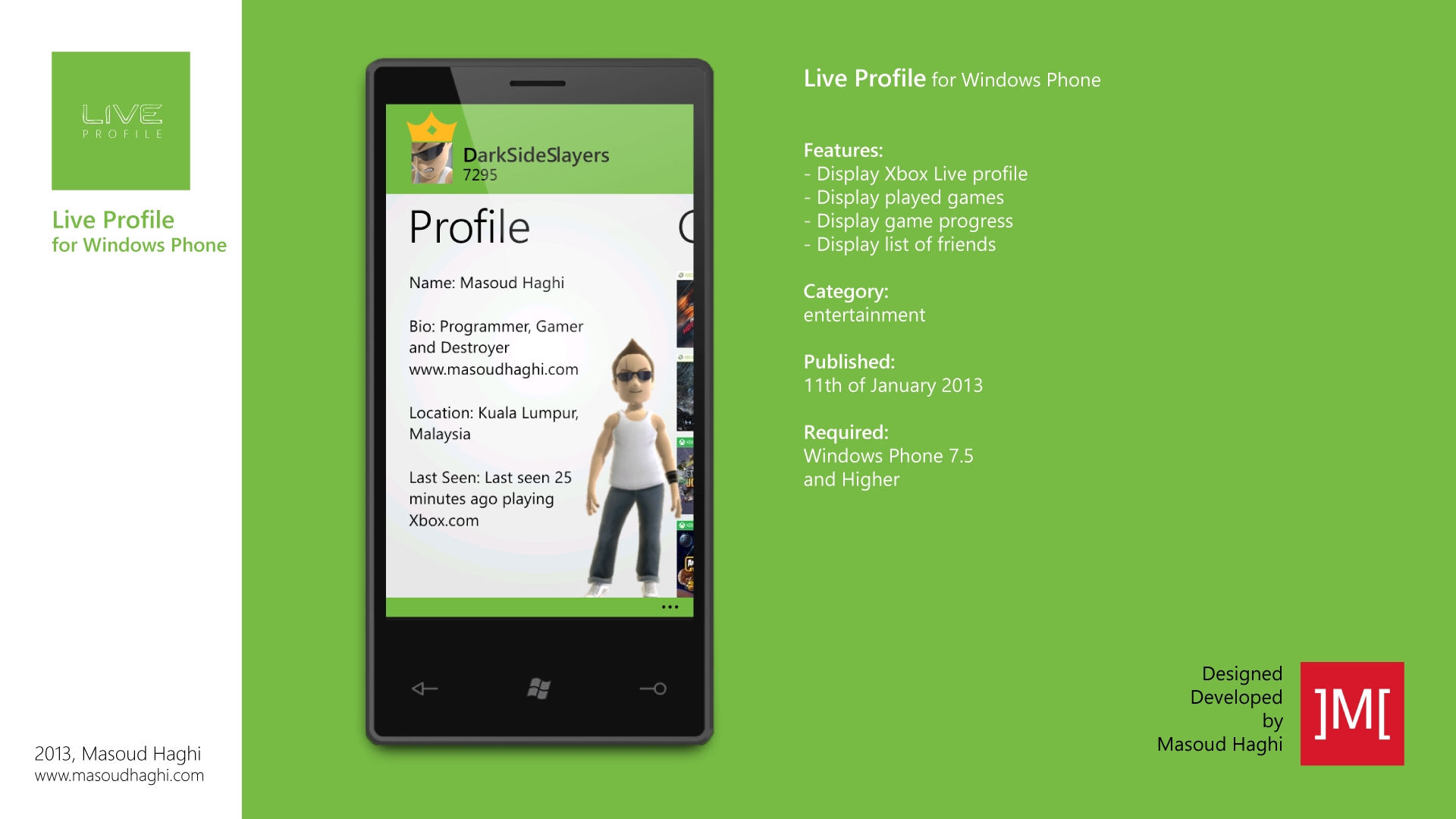 Live Profile – Xbox Live Viewer App for Windows Phone